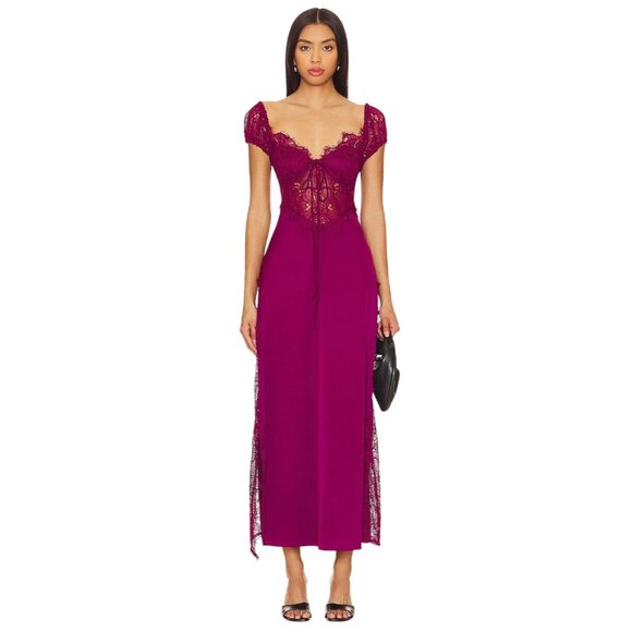 For Love & Lemons Casey Maxi Dress in Purple Small New Womens Satin Gown - Picture 3 of 16